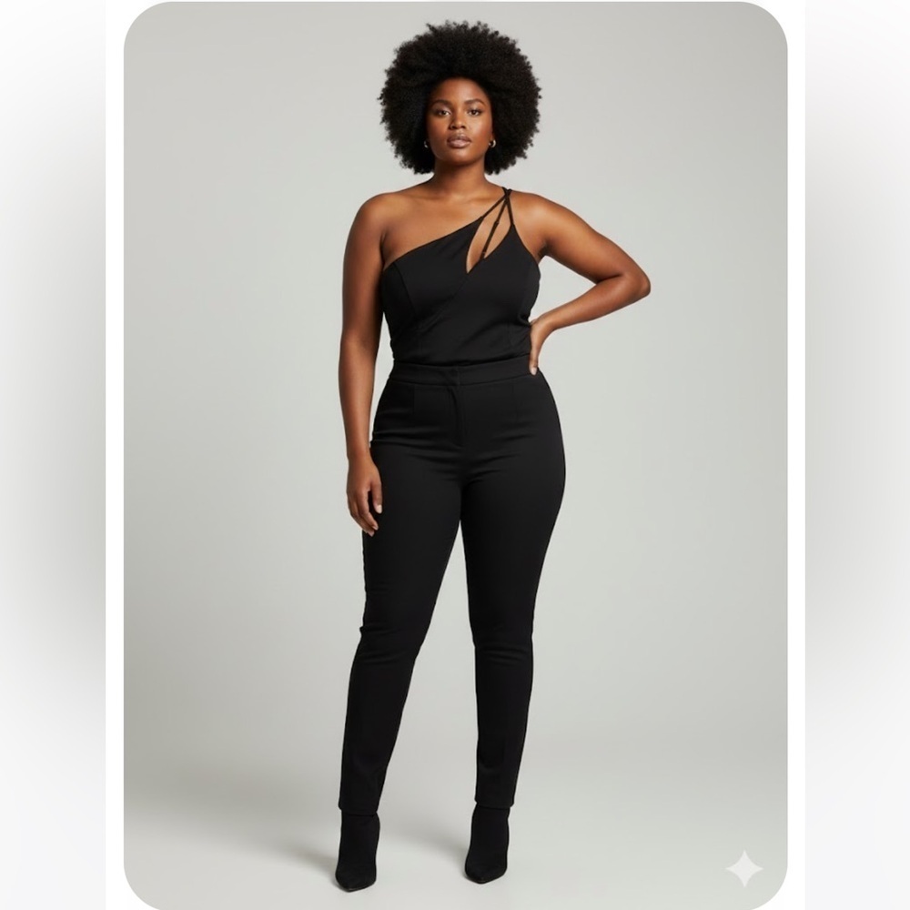 Chloe Kristyn Elegant Black Women's Asymmetrical Black Bodysuit Size 3x
